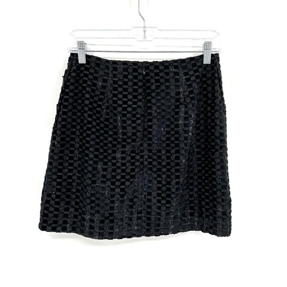 NWT HOUSE OF HARLOW 1960 Black Silver Metallic Velvet Square Mini Skirt Size XS - Picture 2 of 6
